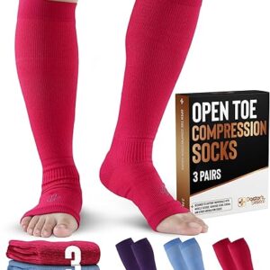 Doctor's Select 3 Pairs Copper Toeless Compression Socks Women & Men - 20-30 mmHg Open Toe Compression Socks Knee High Women